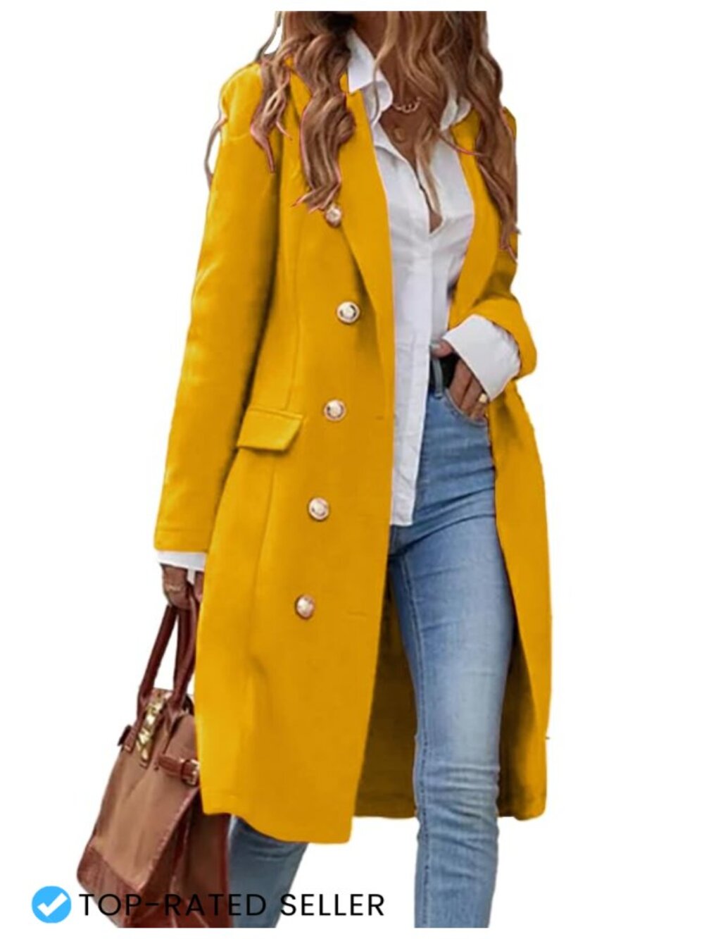 Womens Wool Blend Double Breasted Pea Coat Knee Length Trench